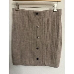 ATM Anthony Thomas Melillo Merino Wool Ribbed Button Front Mini Skirt Taupe M